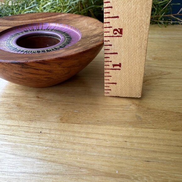 Vintage‎ New Zealand Rimu Wood Tea Light Candle Holder Signed 4.75" Diameter - Picture 10 of 10